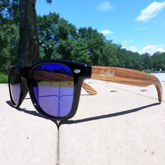 Zebrawood Sunglasses with Blue Lens and Wood Case main image 6
